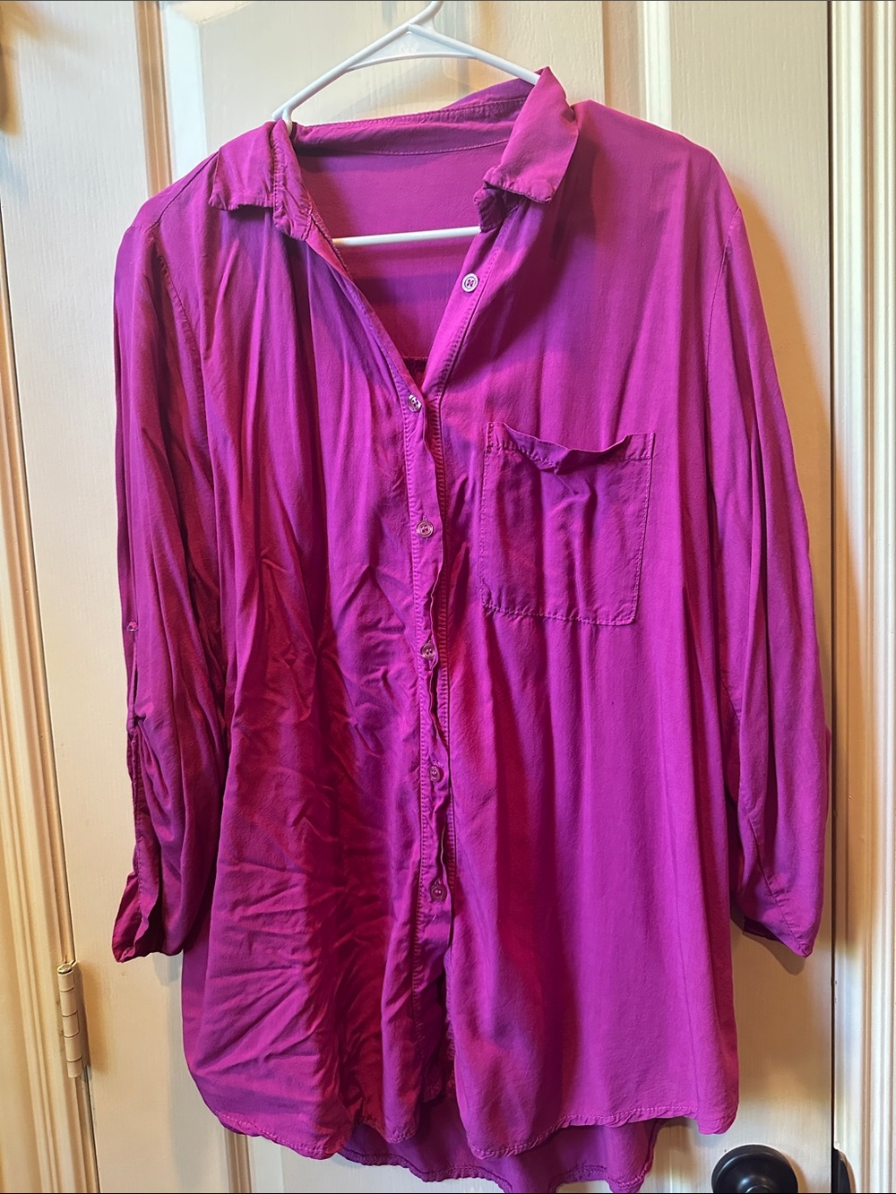 Relaxed Button-Down Shirt in Fuchsia Pink